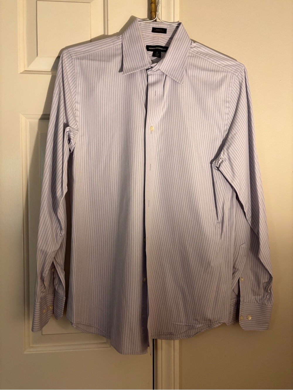 Express Men's Lavender and White Pinstripe Dress Shirt